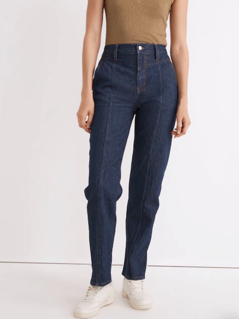 Madewell High-Rise Dark Blue Straight-Leg Jeans in Greenhaven Wash